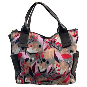 Fossil Emerson Floral Tapestry Hobo Bag Leather Strap Shoulder Purse Handbag